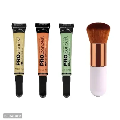 High Quality Hd Pro Concealer (yellow, Orange, Green) with Foundation Brush (4 Items in The Set)