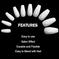 Artificial Nails with Glue/ 500 Pcs French Long Acrylic False Nails/Artificial Natural Color Nail Art Tips With 3 Bottles Nail Glue - White-thumb1