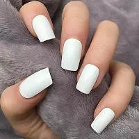 Artificial Nails with Glue/ 500 Pcs French Long Acrylic False Nails/Artificial Natural Color Nail Art Tips With 3 Bottles Nail Glue - White-thumb2