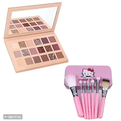 Nude Eye Shadow Palette + Hello Kitty Premium Makeup Brushes 7 Pieces