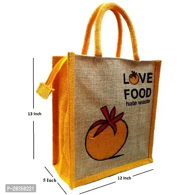 Gresspor Yellow Color Pack of 1 Eco-Friendly 13 Inch by 12 Inch Jute Bag with Zip Closure | Tote Lunch Bag | Grocery Bag| Multipurpose Bag-thumb2