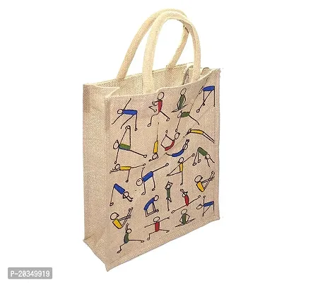 Gresspor Yoga Print Pack of 1 Eco-Friendly 13 Inch by 12 Inch Jute Bag with Zip Closure | Tote Lunch Bag | Grocery Bag| Multipurpose Bag-thumb0
