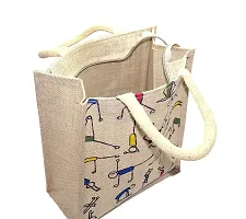 Gresspor Yoga Print Pack of 1 Eco-Friendly 13 Inch by 12 Inch Jute Bag with Zip Closure | Tote Lunch Bag | Grocery Bag| Multipurpose Bag-thumb1
