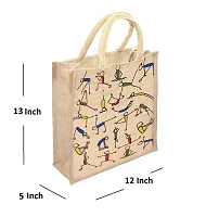 Gresspor Yoga Print Pack of 1 Eco-Friendly 13 Inch by 12 Inch Jute Bag with Zip Closure | Tote Lunch Bag | Grocery Bag| Multipurpose Bag-thumb2