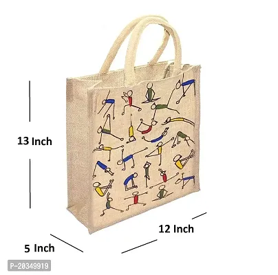 Gresspor Yoga Print Pack of 1 Eco-Friendly 13 Inch by 12 Inch Jute Bag with Zip Closure | Tote Lunch Bag | Grocery Bag| Multipurpose Bag-thumb3