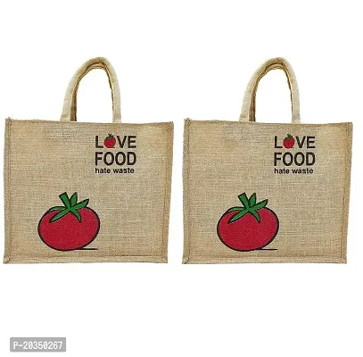 Gresspor Red Color Pack of 2 Eco-Friendly 14 Inch by 16 Inch Jute Bag with Zip Closure | Tote Lunch Bag | Grocery Bag| Multipurpose Bag