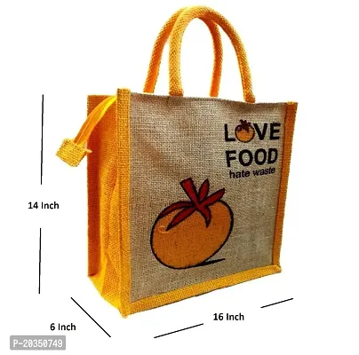 Gresspor Yellow Color Pack of 2 Eco-Friendly 14 Inch by 16 Inch Jute Bag with Zip Closure | Tote Lunch Bag | Grocery Bag| Multipurpose Bag-thumb2