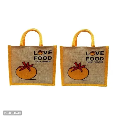 Gresspor Yellow Color Pack of 2 Eco-Friendly 14 Inch by 16 Inch Jute Bag with Zip Closure | Tote Lunch Bag | Grocery Bag| Multipurpose Bag
