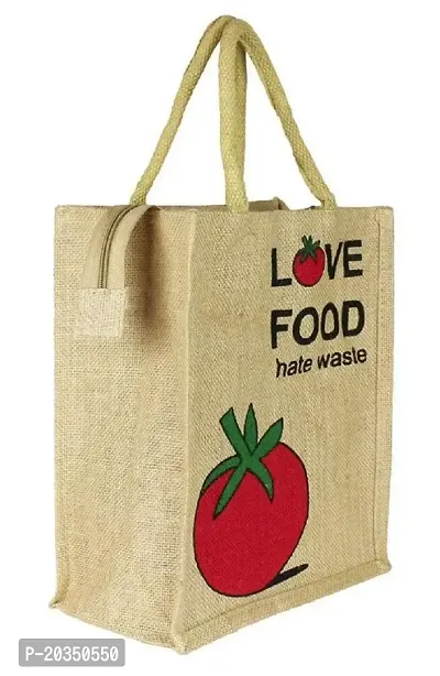 Gresspor Red Color Pack of 1 Eco-Friendly 13 Inch by 12 Inch Jute Bag with Zip Closure | Tote Lunch Bag | Grocery Bag| Multipurpose Bag-thumb4