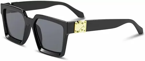 CREEK Unisex Adult Rectangular Sunglasses (Black Frame, Black Lens) (Free Size)