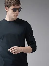 Stylish Round Neck Full Sleeve Solid Regular Fit Cotton Navy Blue T-Shirt For Men-thumb3