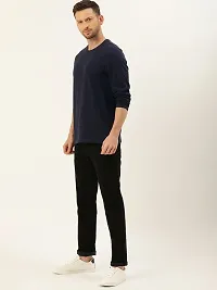 Round Neck Full Sleeve Plain-Solid Regular Fit Casual Cotton Men's Navy Blue T-Shirt-thumb2