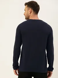 Round Neck Full Sleeve Plain-Solid Regular Fit Casual Cotton Men's Navy Blue T-Shirt-thumb1