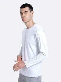 Round Neck Full Sleeve Plain-Solid Regular Fit Casual Cotton Men's White T-Shirt-thumb3