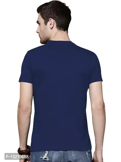 Organic Chics Round Neck Half Sleeve Regular Fit Cotton Graphic Prined Navy Blue Men Tshirt A-A-86-thumb3