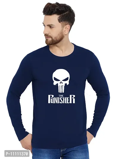 Reliable Navy Blue Cotton Printed Round Neck Tees For Men