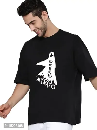 Organic Chics Round Neck Half Sleeve Loose Fit Anime Graphic Printed Cotton Black Men T-Shirt OS-19