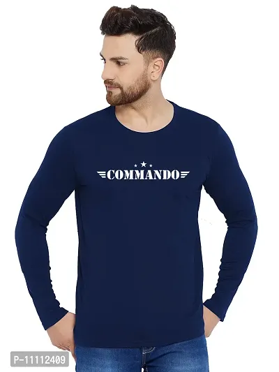 Reliable Navy Blue Cotton Printed Round Neck Tees For Men-thumb0