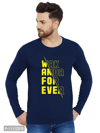 Reliable Navy Blue Cotton Printed Round Neck Tees For Men-thumb0