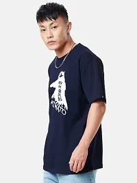 Organic Chics Round Neck Half Sleeve Loose Fit Anime Graphic Printed Cotton Black Men T-Shirt OS-19-thumb2