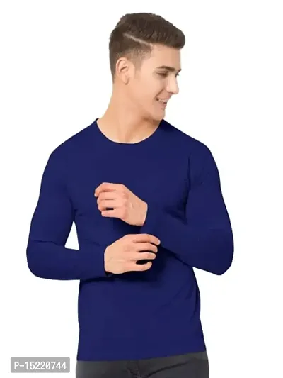 Organic Chics Round Neck Regular Fit Cotton Plain Solid Full Sleeve Men Tshirt F-thumb0