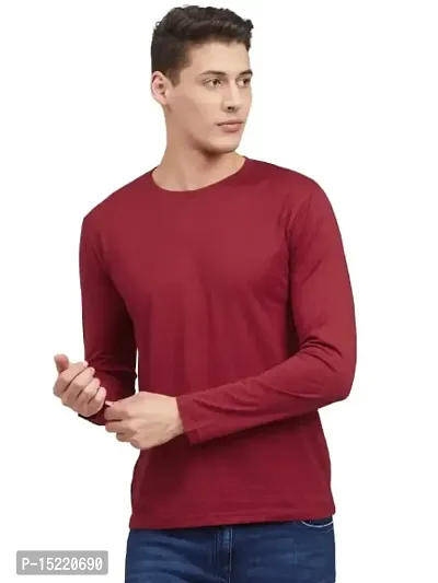 Organic Chics Round Neck Regular Fit Cotton Plain Solid Full Sleeve Men Tshirt Q-thumb0