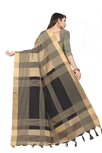 Stylish Black Striped Cotton Silk Women Saree with Blouse piece-thumb1