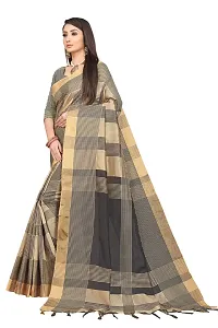 Stylish Black Striped Cotton Silk Women Saree with Blouse piece-thumb2