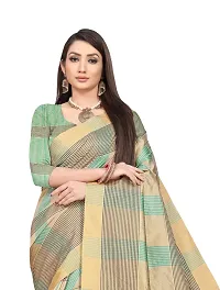 Stylish Turquoise Striped Cotton Silk Women Saree with Blouse piece-thumb2