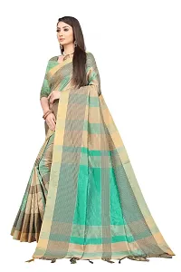 Stylish Turquoise Striped Cotton Silk Women Saree with Blouse piece-thumb3