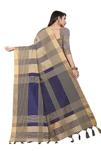 Stylish Navy Blue Striped Cotton Silk Women Saree with Blouse piece-thumb1