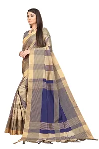 Stylish Navy Blue Striped Cotton Silk Women Saree with Blouse piece-thumb3