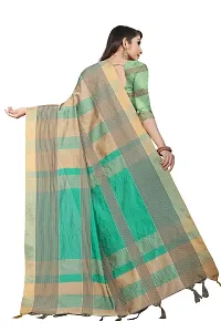 Stylish Turquoise Striped Cotton Silk Women Saree with Blouse piece-thumb1