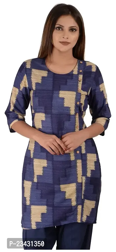 Naaj Kurtis Women's Cotton A-Line Kurta (TMNJH138-7-5-XL, Blue  Beige, X-Large)-thumb0