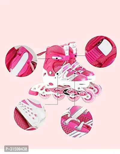 Inline Skates with PU Flashing Wheel Aluminum Body in-Line Skates with Size Adjustable with LED Flash Lights Set for Boys Kids and Girls(Pink)-thumb3