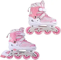 Inline Skates, Adjustable Inline Roller Skates PU Strong Wheels Aluminium with LED Flash Light on Wheels (Pink)-thumb4