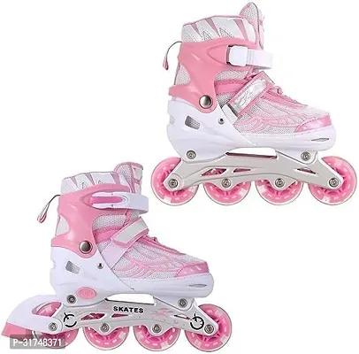 Inline Skates, Adjustable Inline Roller Skates PU Strong Wheels Aluminium with LED Flash Light on Wheels (Pink)-thumb5