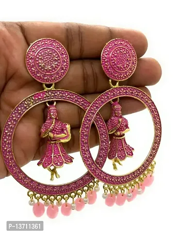 Earrings Jhumka Beautiful Heavy Jewellery For Women 2 PC (Size Meduim - Pink 7 cm)-thumb2