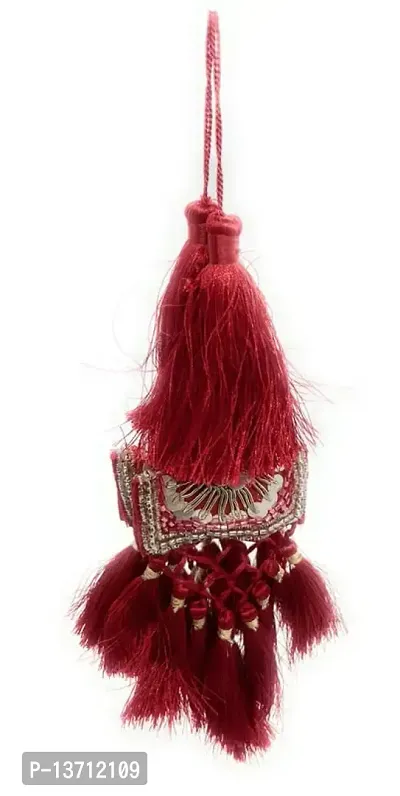 Beautiful Handmade Ethnic Tassels Hanging Latkan for Blouse Lehenga Dress (Size Medium - Red 2 PC)-thumb0