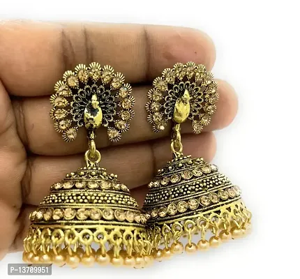 Earrings Jhumka Beautiful Heavy Jewellery For Women 2 PC (Size Meduim - Gold 5 cm)-thumb2