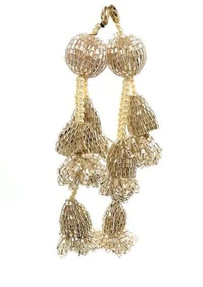 Beautiful Handmade Ethnic Tassels Hanging Latkan for Blouse Lehenga Dress (Size Medium - Gold 2 PC)