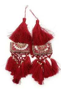 Beautiful Handmade Ethnic Tassels Hanging Latkan for Blouse Lehenga Dress (Size Medium - Red 2 PC)-thumb1