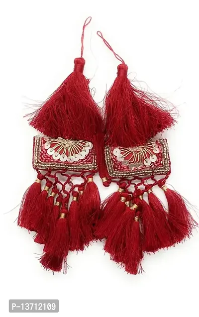 Beautiful Handmade Ethnic Tassels Hanging Latkan for Blouse Lehenga Dress (Size Medium - Red 2 PC)-thumb2