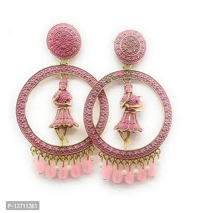 Earrings Jhumka Beautiful Heavy Jewellery For Women 2 PC (Size Meduim - Pink 7 cm)-thumb0