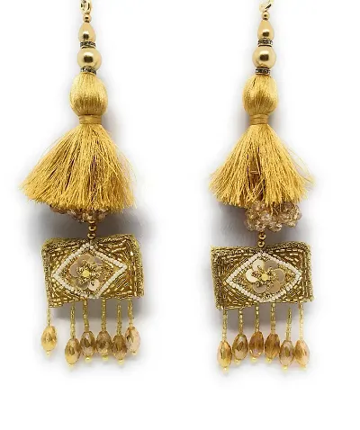 Beautiful Handmade Ethnic Tassels Hanging Latkan for Blouse Lehenga Dress (Size Medium - Gold 2 PC)