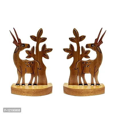 Himalayan Crafts Wooden Deer Scenary Showpiece Decorative (Pack of 2) for Office & Home Decor