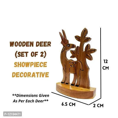 Himalayan Crafts Wooden Deer Scenary (Set of 2) Handcrafted Showpiece Decorative for Home & Office Decoration Item - 12CM-thumb2