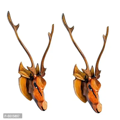 Wooden Deer Head (Set of 2) Wall Decoration Item for Home and Office-thumb0