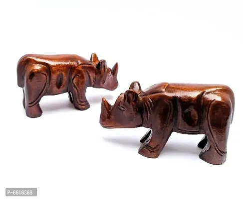 Wooden Rhino (Set of 2) Showpiece Decorative for Home and Office Decoration-thumb0