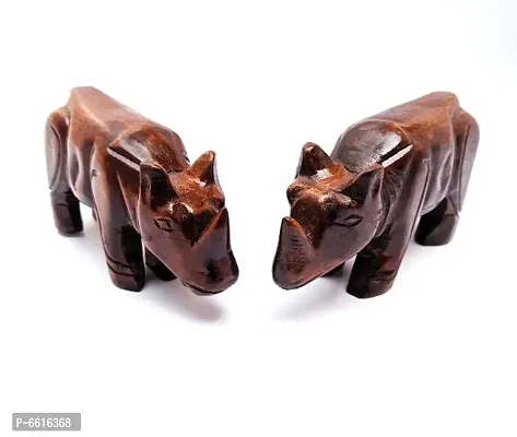 Wooden Rhino (Set of 2) Showpiece Decorative for Home and Office Decoration-thumb3